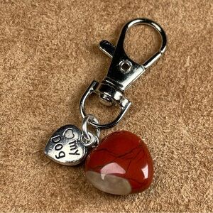 Red River Jasper Gemstone Pet Collar Charm Keychain Or Purse Toggle Arti…